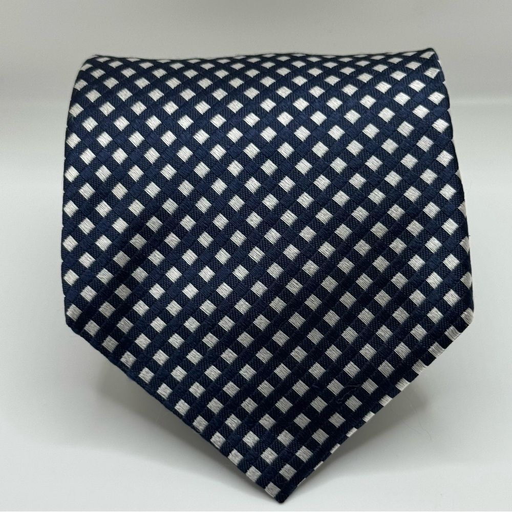 Roundtree & Yorke Navy Blue and Silver Silk Tie EXTRA LONG